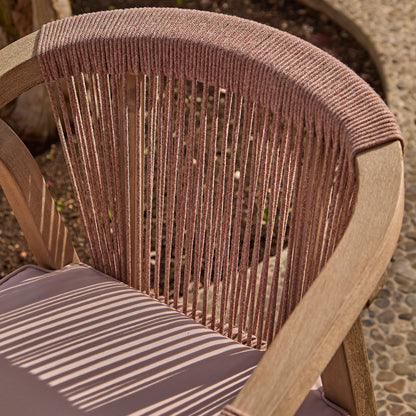 Shiro 6 Seater Wooden Garden Dining Set with Shiro Pink Rope Chairs & Bench - 180cm - Laura James