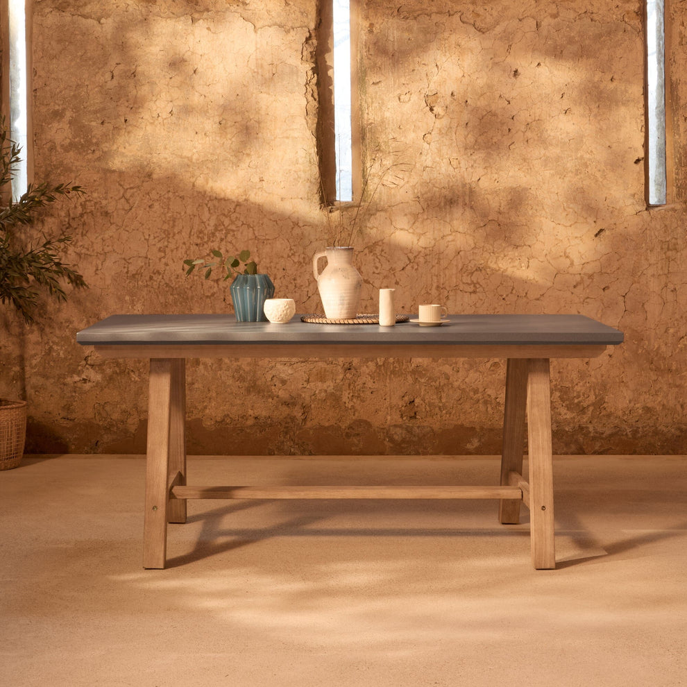 Shiro Brushed Light Acacia Garden Dining Table - Dove Grey Concrete ...