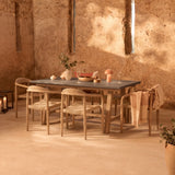 Shiro 180cm Dove Grey Concrete Dining Table Set - 6 Seater - Sasha Rope Dining Chairs - Brushed Light Acacia