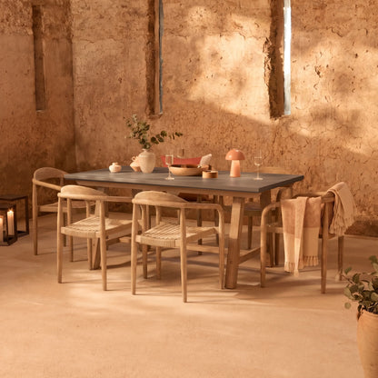 Shiro 180cm Dove Grey Concrete Dining Table Set - 6 Seater - Sasha Rope Dining Chairs - Brushed Light Acacia