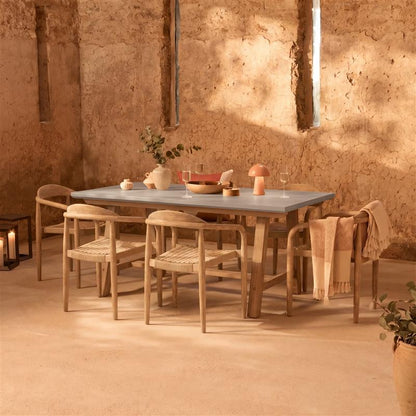 Shiro 180cm Pale Grey Concrete Dining Table Set - 6 Seater - Sasha Rope Dining Chairs - Brushed Light Acacia