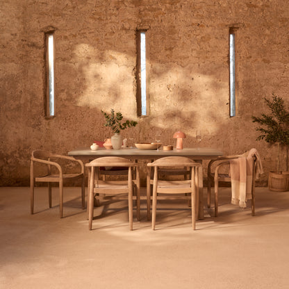Shiro 180cm Pale Grey Concrete Dining Table Set - 6 Seater - Sasha Brushed Light Acacia Dining Chairs - Laura James