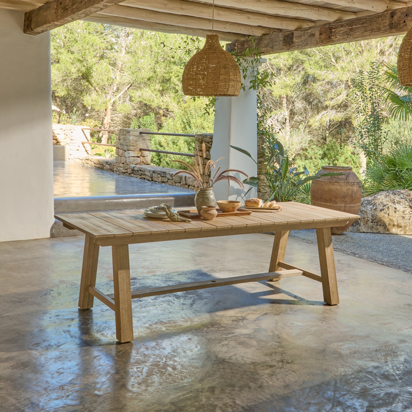 Shiro 8 Seater Wooden Garden Dining Table - Brushed Light Acacia - Laura James