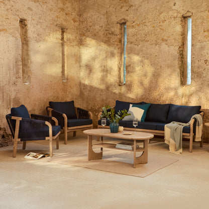 Shiro Wooden Garden Set with 3 Seater Sofa - 2 Shiro Armchairs with Delphi Oval Coffee Table and Side Table - Laura James