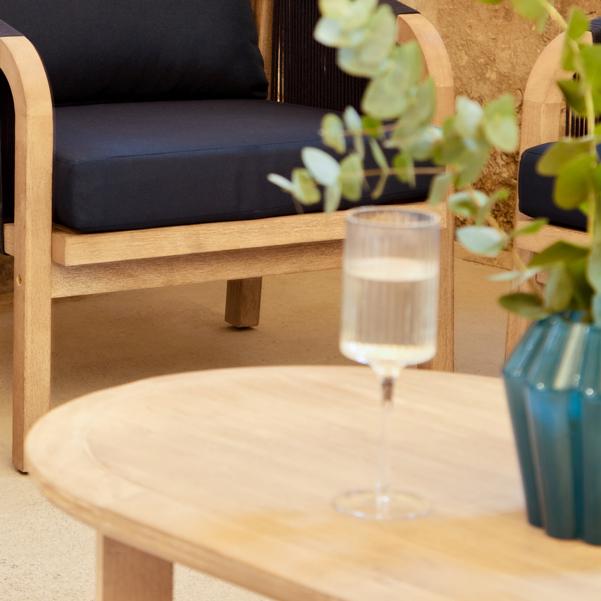 Shiro Wooden Garden Set with 3 Seater Sofa - 2 Shiro Armchairs with Delphi Oval Coffee Table and Side Table - Laura James