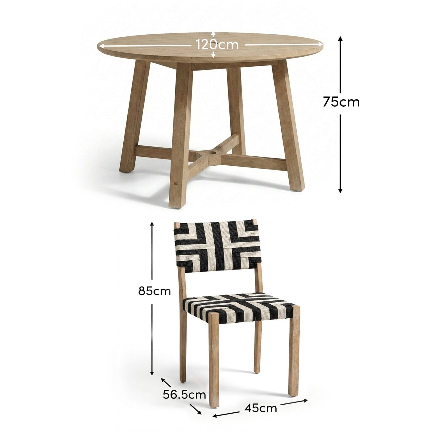 Shiro 4 Seater Round Wooden Garden Dining Set with Saffron Black/Beige Dining Chairs - Laura James