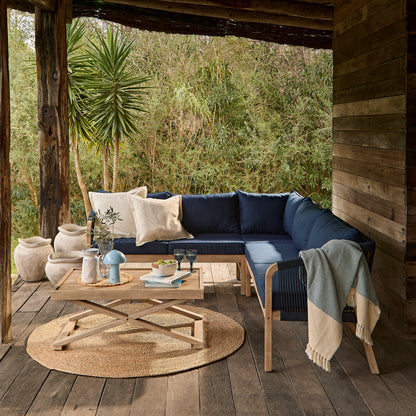 Shiro Corner Sofa with Navy Cushions with Akira Coffee Table Set - Laura James