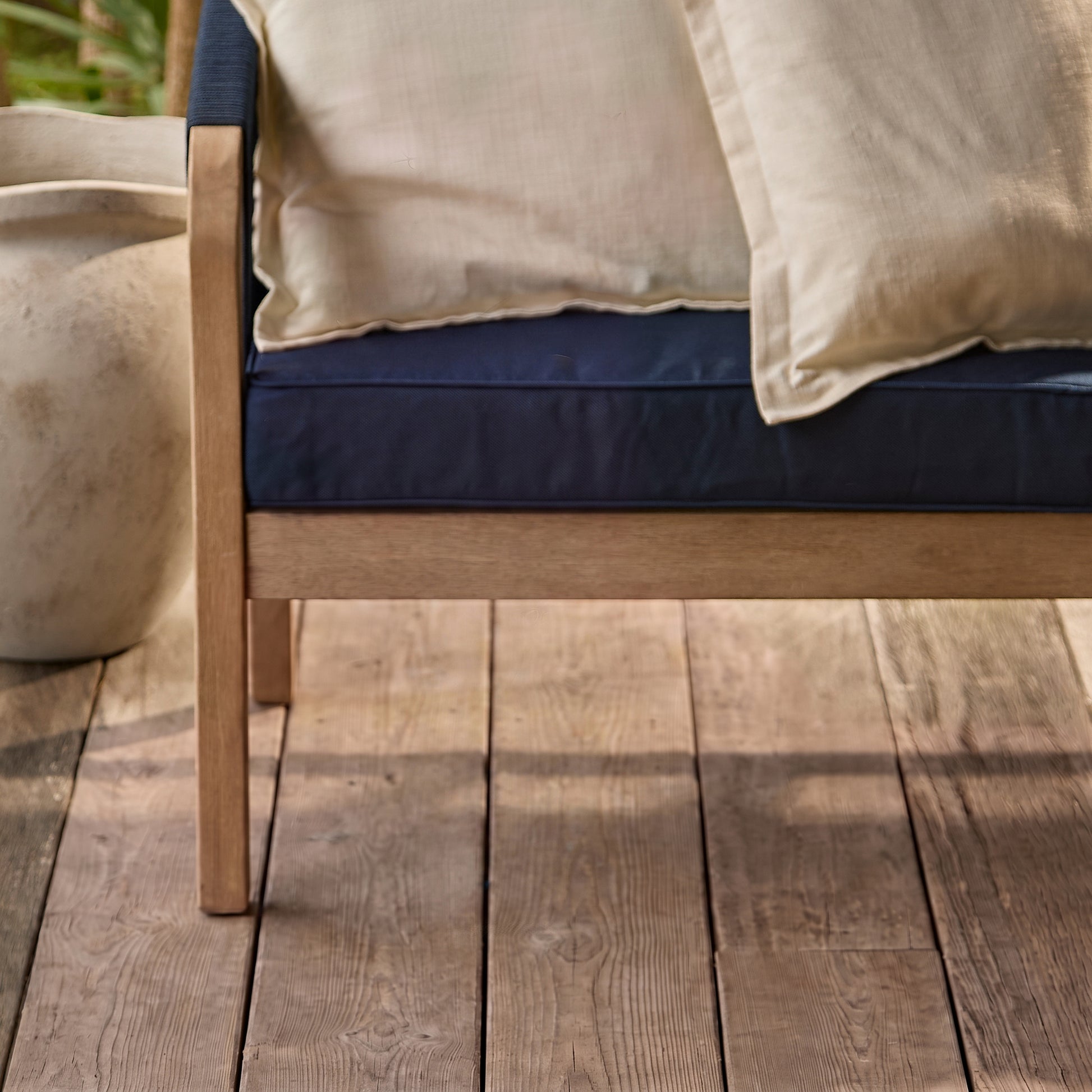 Shiro Brushed Light Acacia Garden Corner Sofa - Navy Rope - Laura James