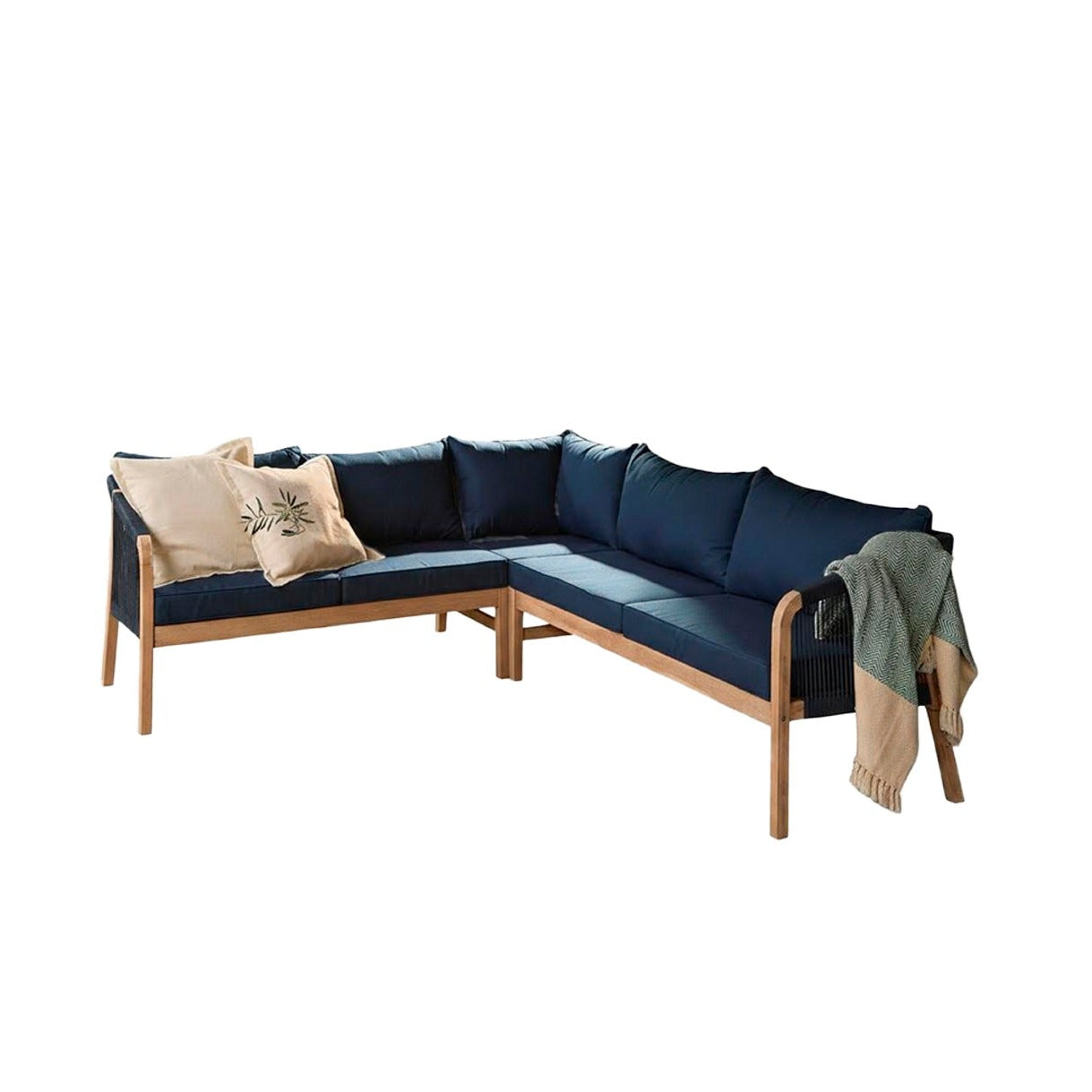 Shiro Corner Sofa with Navy Cushions with Akira Coffee Table Set - Laura James