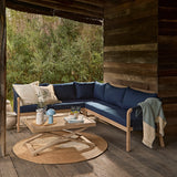 Shiro Corner Sofa with Navy Cushions with Akira Coffee Table Set - Laura James