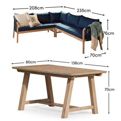 Shiro 5 Seater Wooden Garden Corner Sofa with Dining Table - Laura James