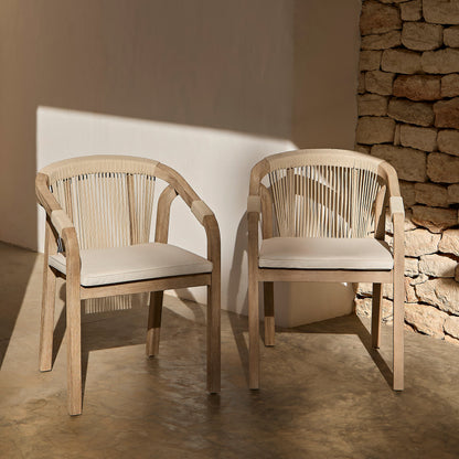 Shiro Brushed Light Acacia Garden Chairs - Set of 2 - Beige Rope - Laura James 