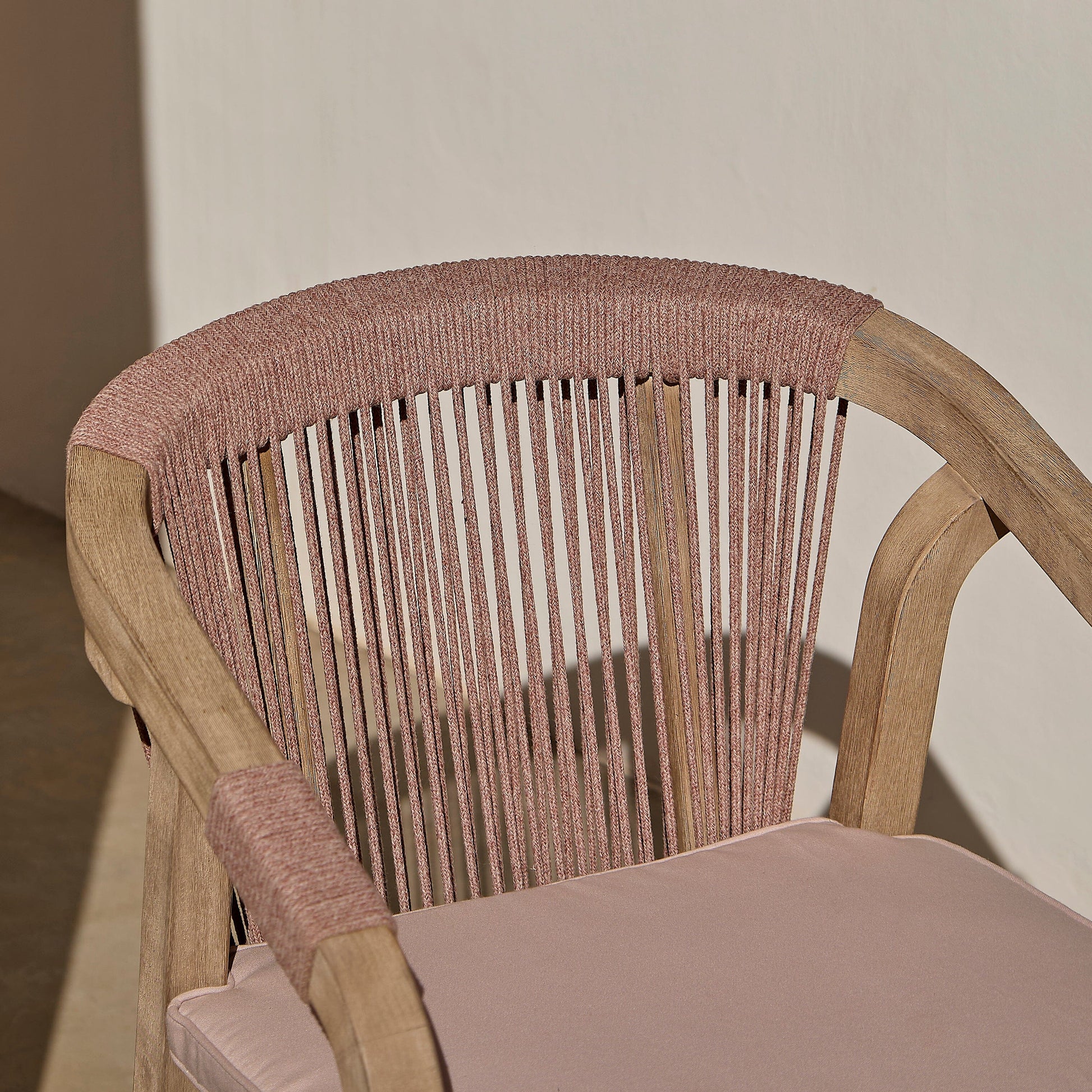 Shiro Brushed Light Acacia Garden Chairs - Set of 2 - Mottled Pink Rope - Laura James 
