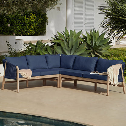 Outlet - Shiro Brushed Light Acacia Garden Corner Sofa - Navy Rope