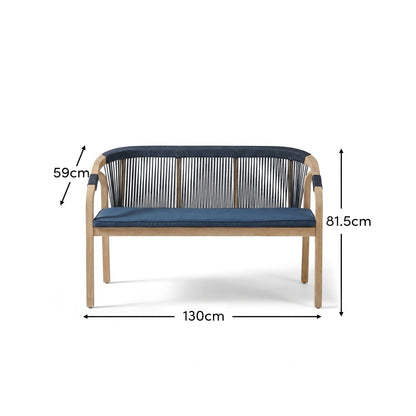 Shiro Wooden Garden Bench - Navy Rope - Laura James