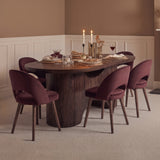 Octavia 220cm Coffee Brown Mango Wood Dining Table Set - 6 Seater - Marilyn Burgundy Red Dining Chairs - Coffee Brown Legs - Laura James 