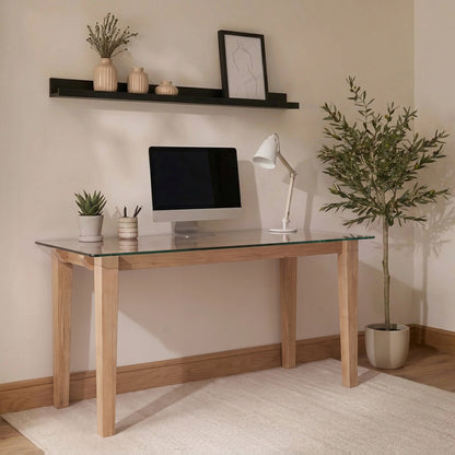 Lowell Whitewash Oak Desk - Clear Glass Top - Laura James 
