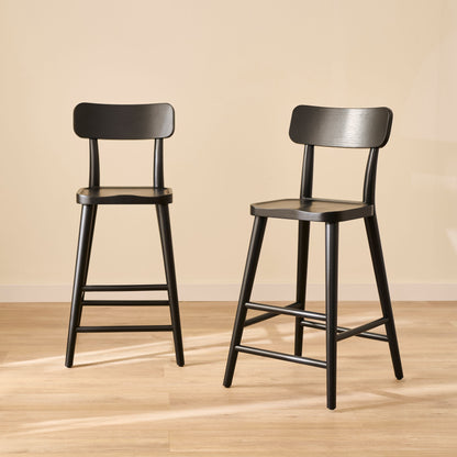 Silvester Black Oak Bar Stool with Backrest - Laura James