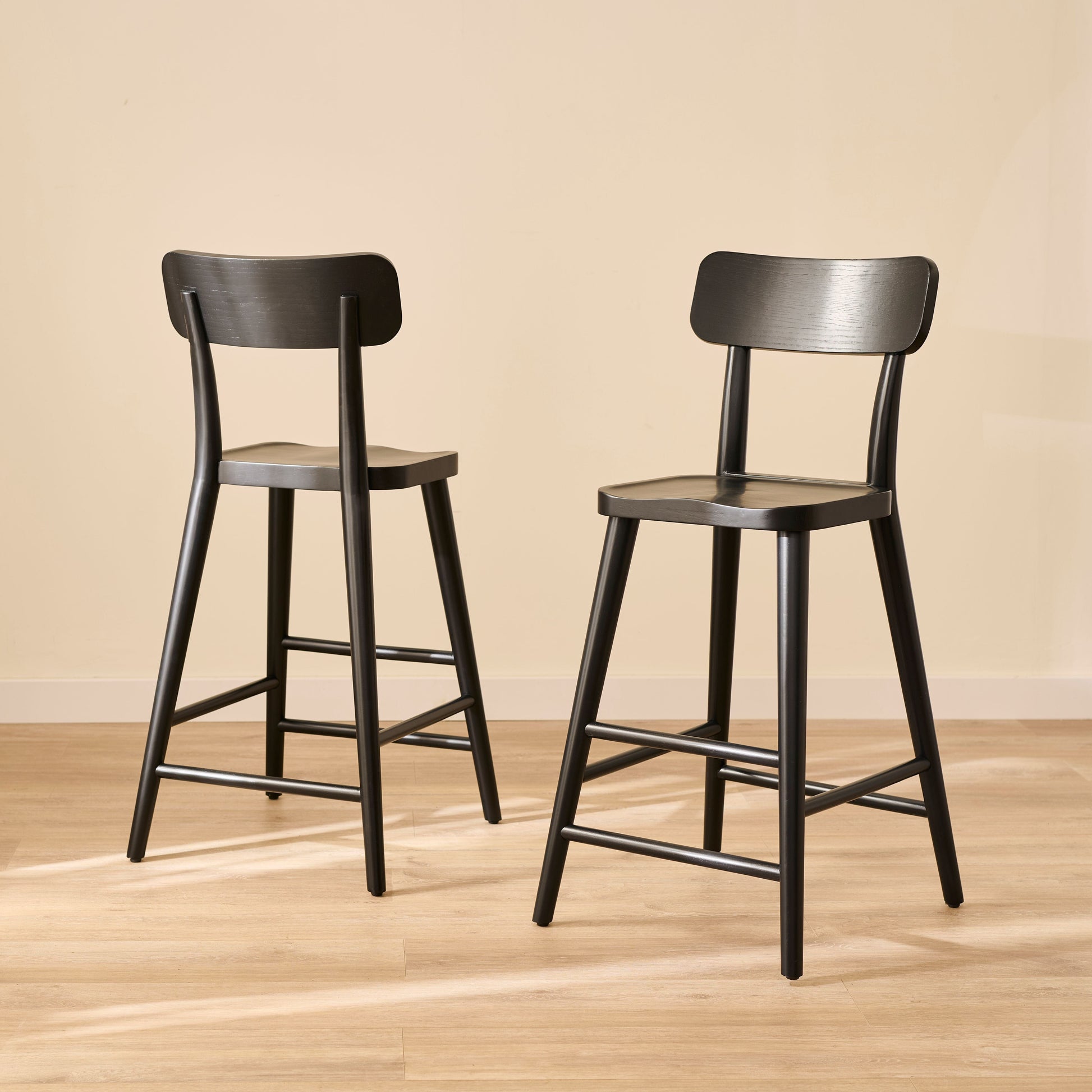 Silvester Black Oak Bar Stool with Backrest - Laura James