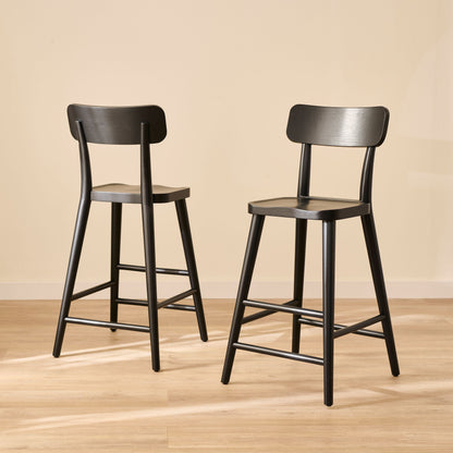 Silvester Black Oak Bar Stool with Backrest - Laura James