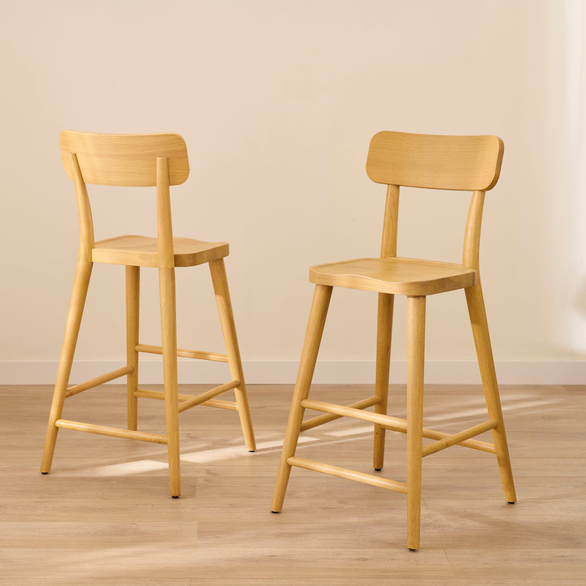 Silvester Pale Oak Bar Stool with Backrest - Laura James