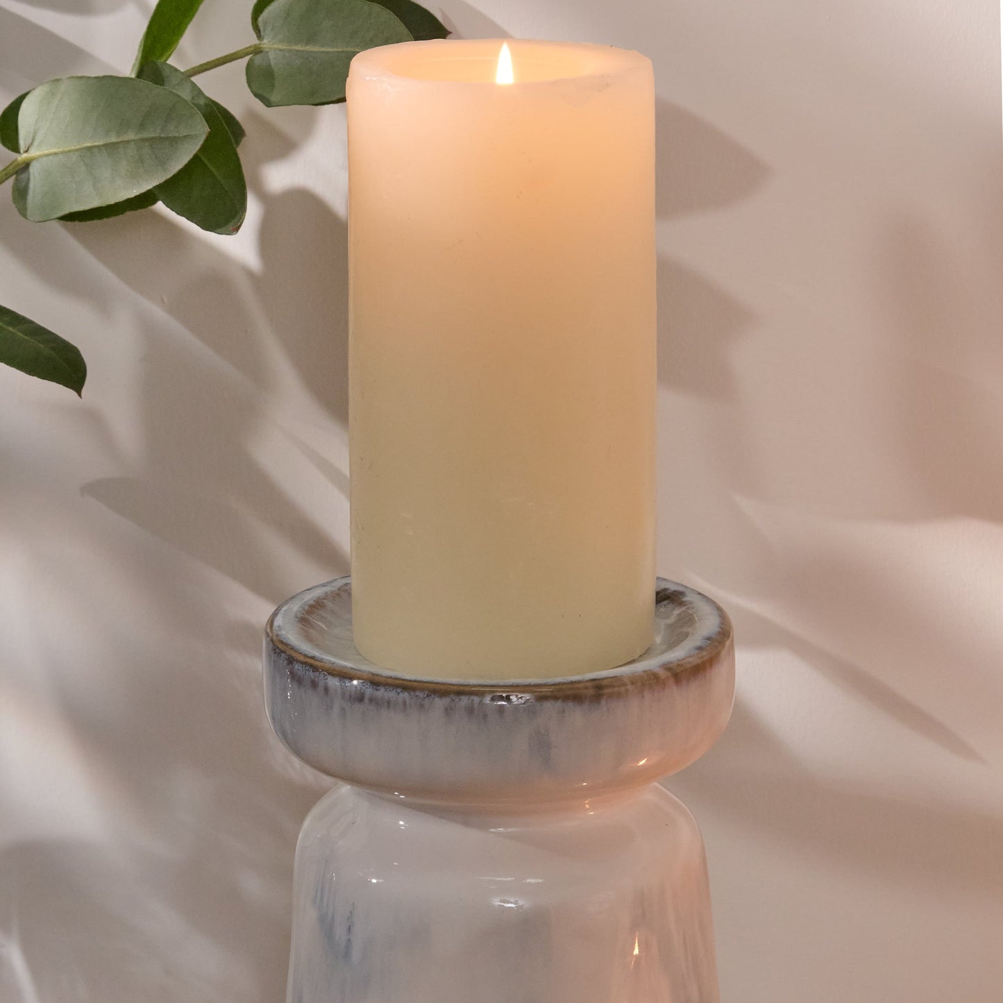 Sintra Ceramic 22.5cm Candle Holder - Cornflower Reactive Glaze - Laura James