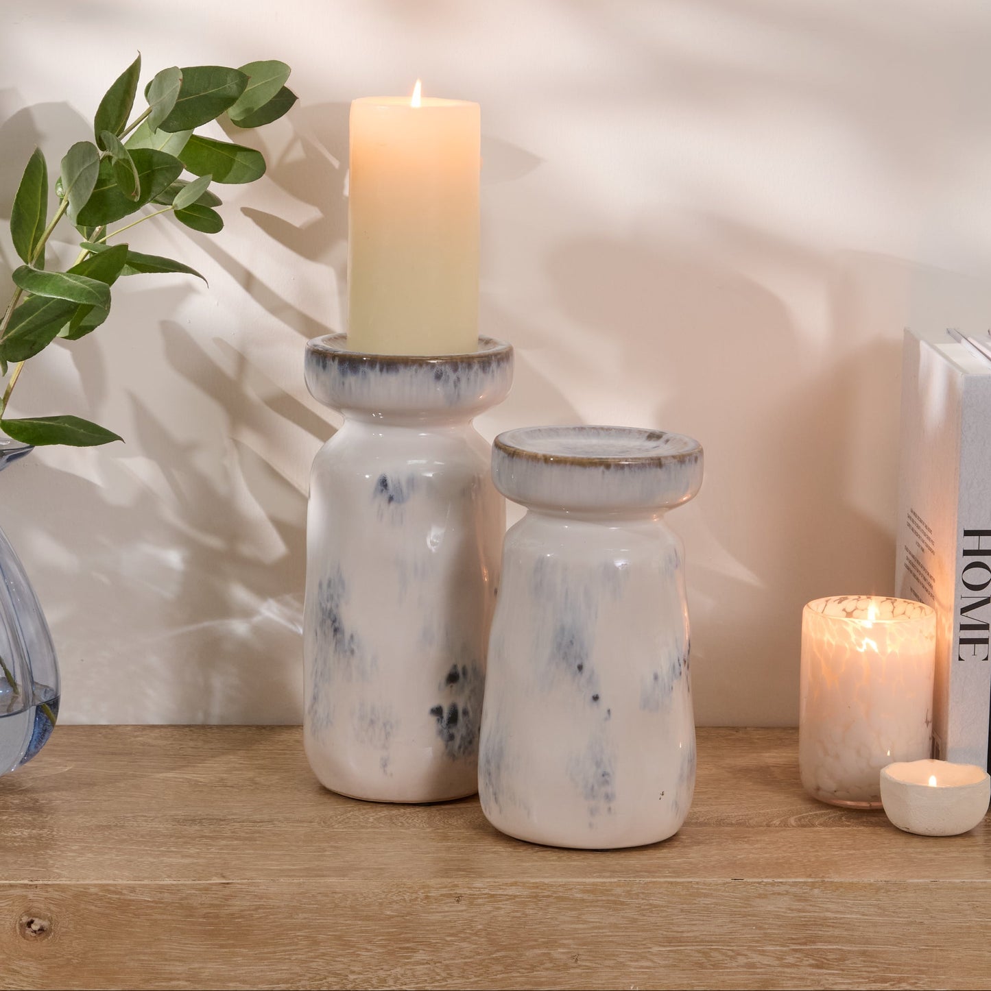 Sintra Ceramic 22.5cm Candle Holder - Cornflower Reactive Glaze - Laura James