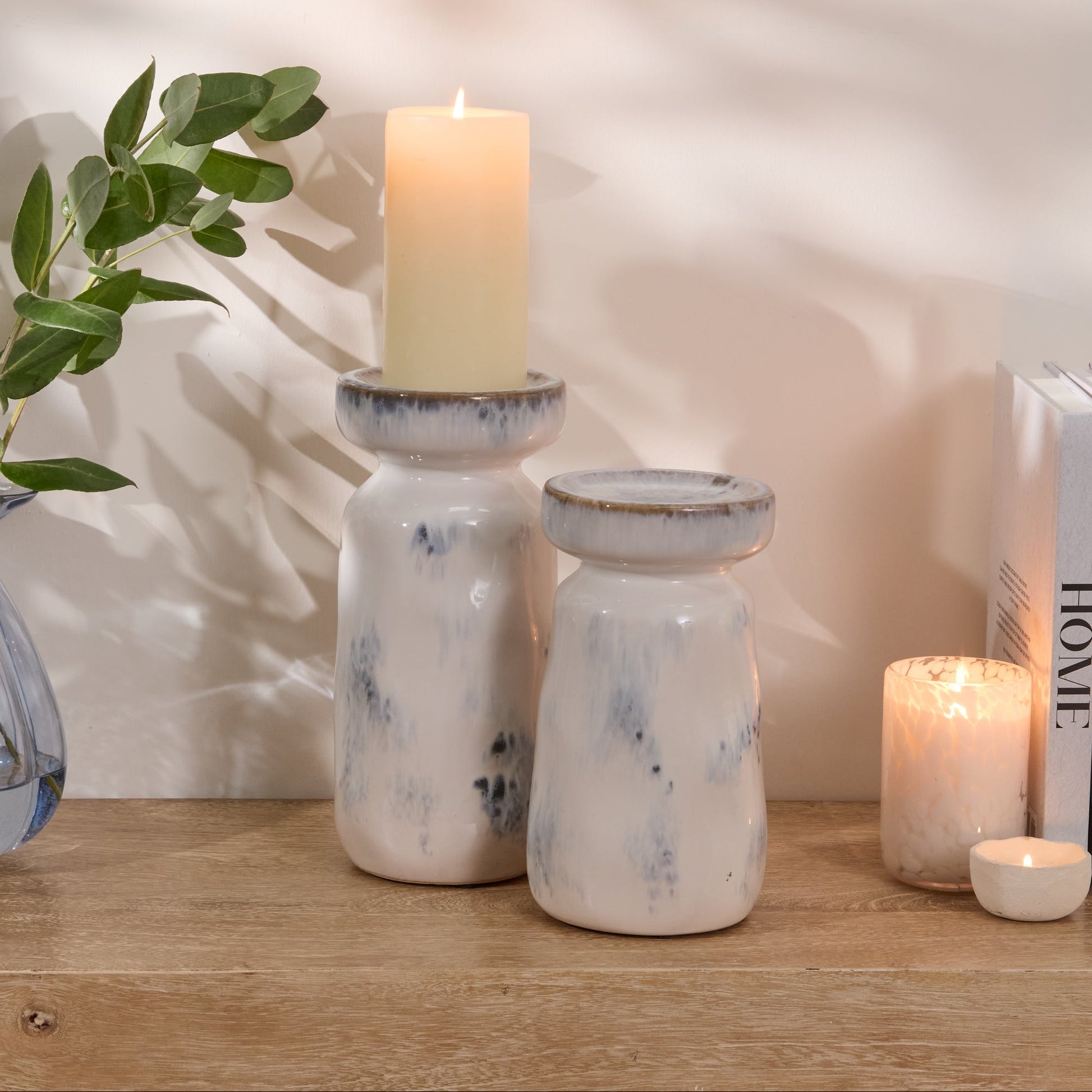 Sintra Ceramic 22.5cm Candle Holder - Cornflower Reactive Glaze - Laura James