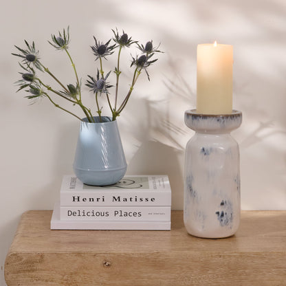 Sintra Ceramic 26.5cm Candle Holder - Cornflower Reactive Glaze - Laura James