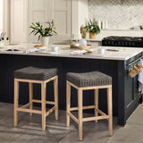 Reid Slate Grey Backless Bar Stools - Set of 2 - Whitewash Mindi Wood Legs - Laura James 