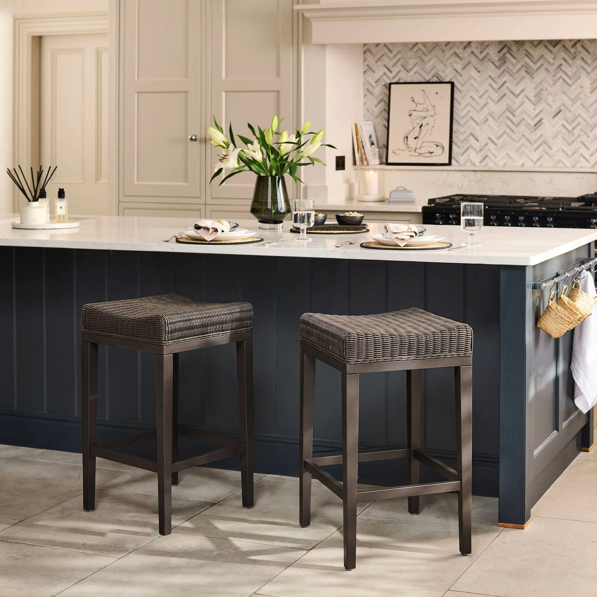Reid Slate Grey Backless Bar Stools- Set of 2 - Mindi Wood Legs - Laura James 