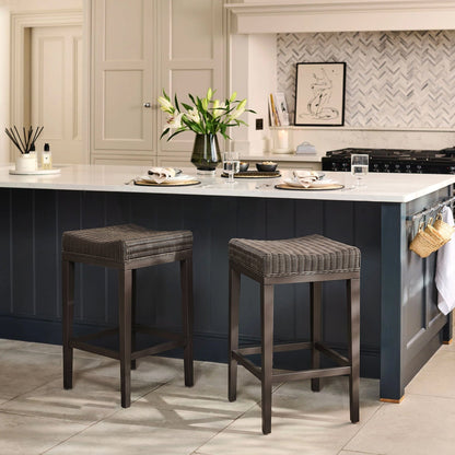 Reid Slate Grey Backless Bar Stools- Set of 2 - Mindi Wood Legs - Laura James 
