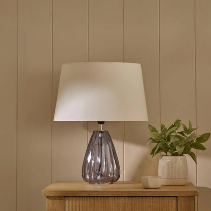 Alma 23cm Smoke Grey Glass Lamp & Coningsby Snow White Cotton Lampshade - 30cm - Laura James 