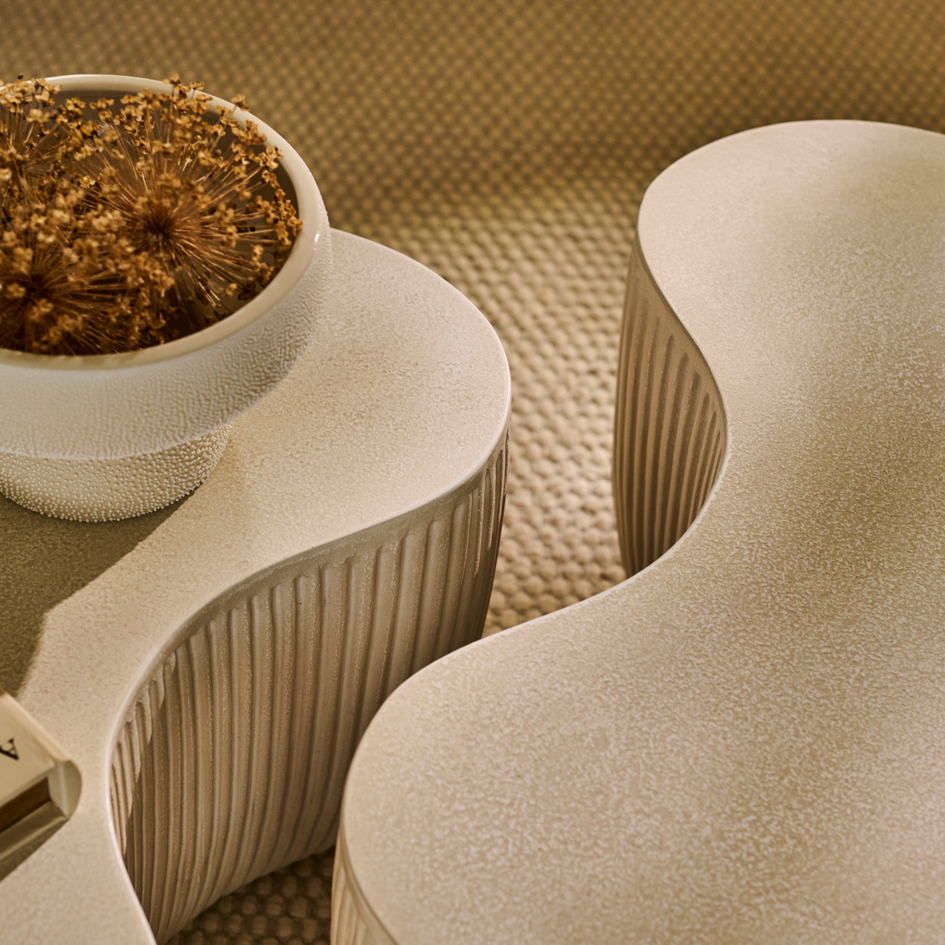 Sohan 61cm Kidney Coffee Table - Set of 2 - Sand - Laura James