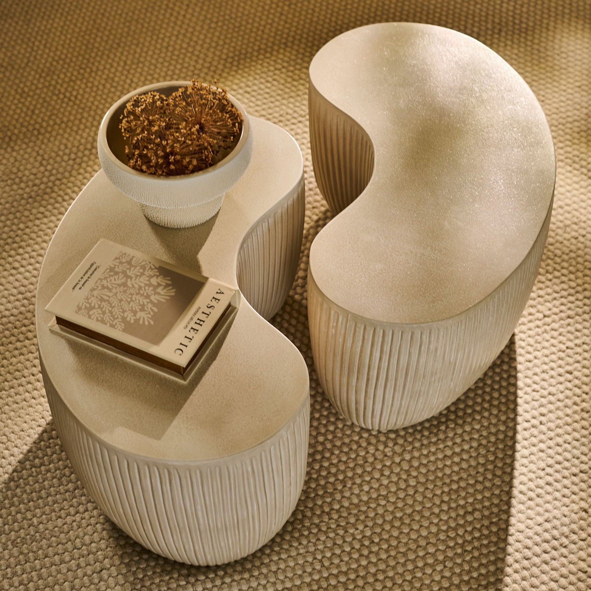 Sohan 61cm Kidney Coffee Table - Set of 2 - Sand - Laura James
