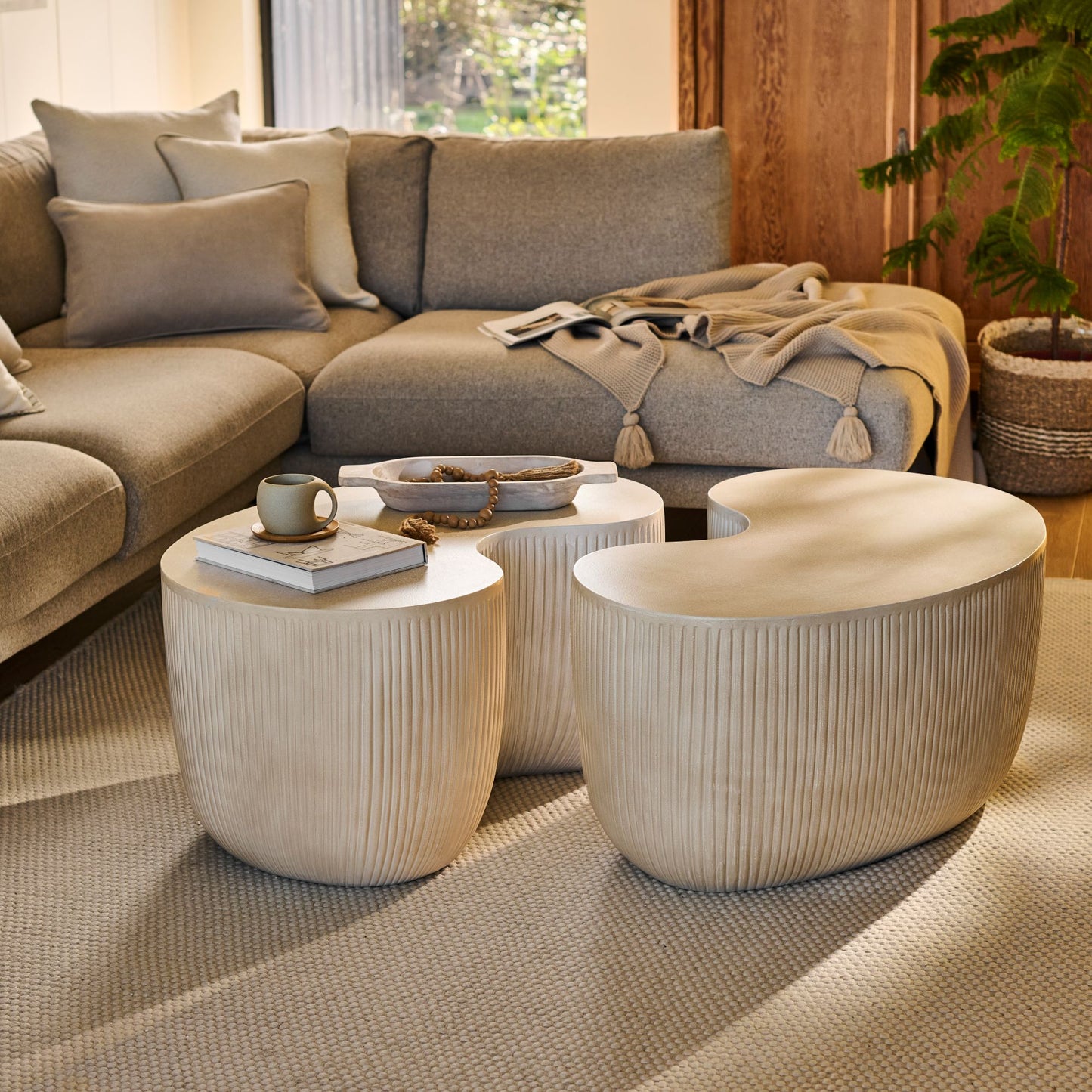 Sohan 84cm Kidney Coffee Table - Set of 2 - Sand - Laura James