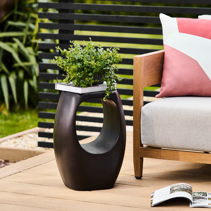 Sohan Concrete Garden Side Table - Lava Black