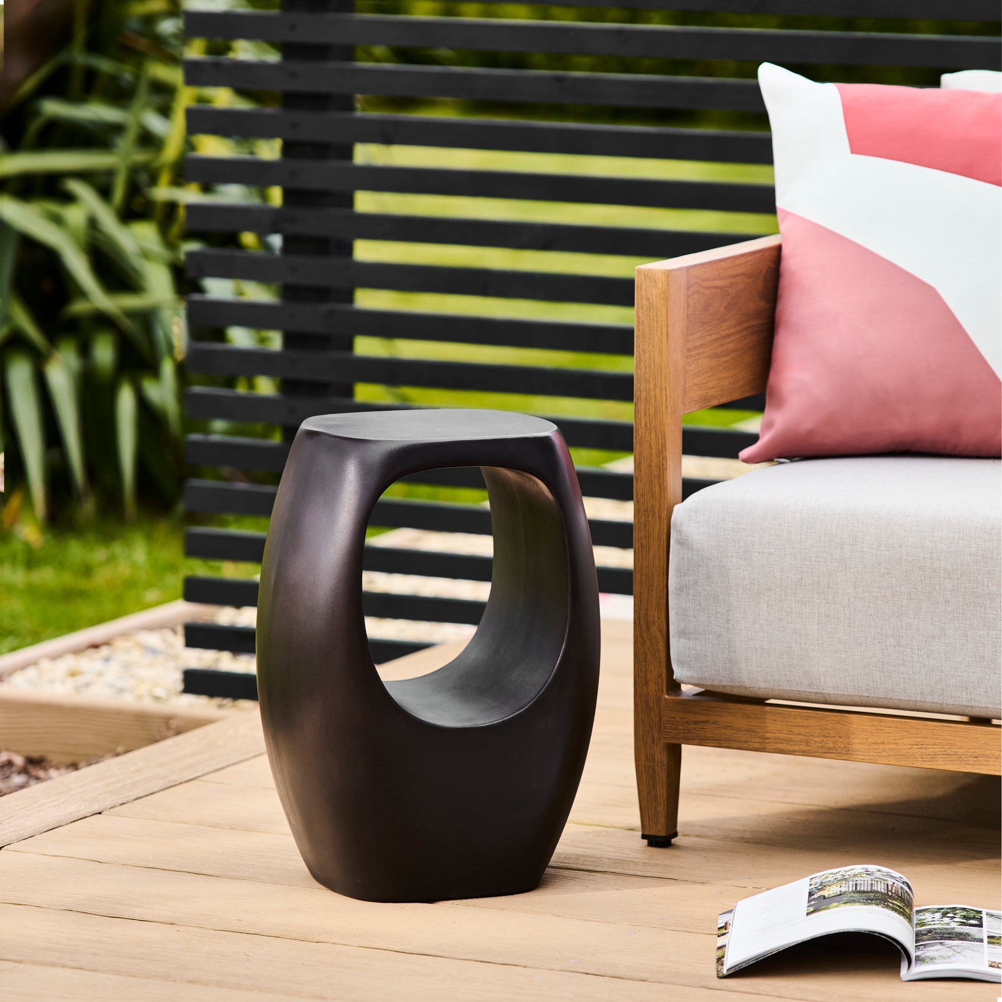 Sohan Concrete Garden Side Table - Lava Black