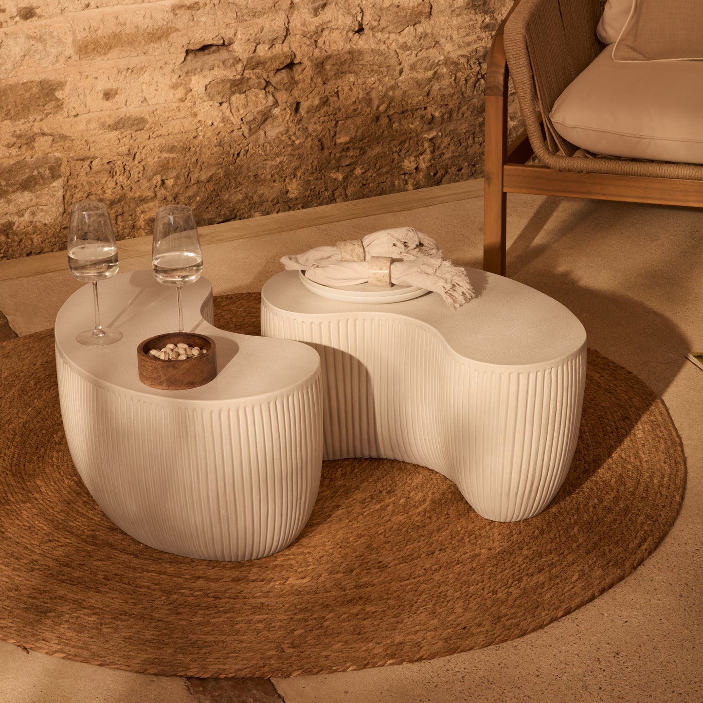 Sohan 61cm Kidney Garden Coffee Table - Set of 2 - Sand - Laura James