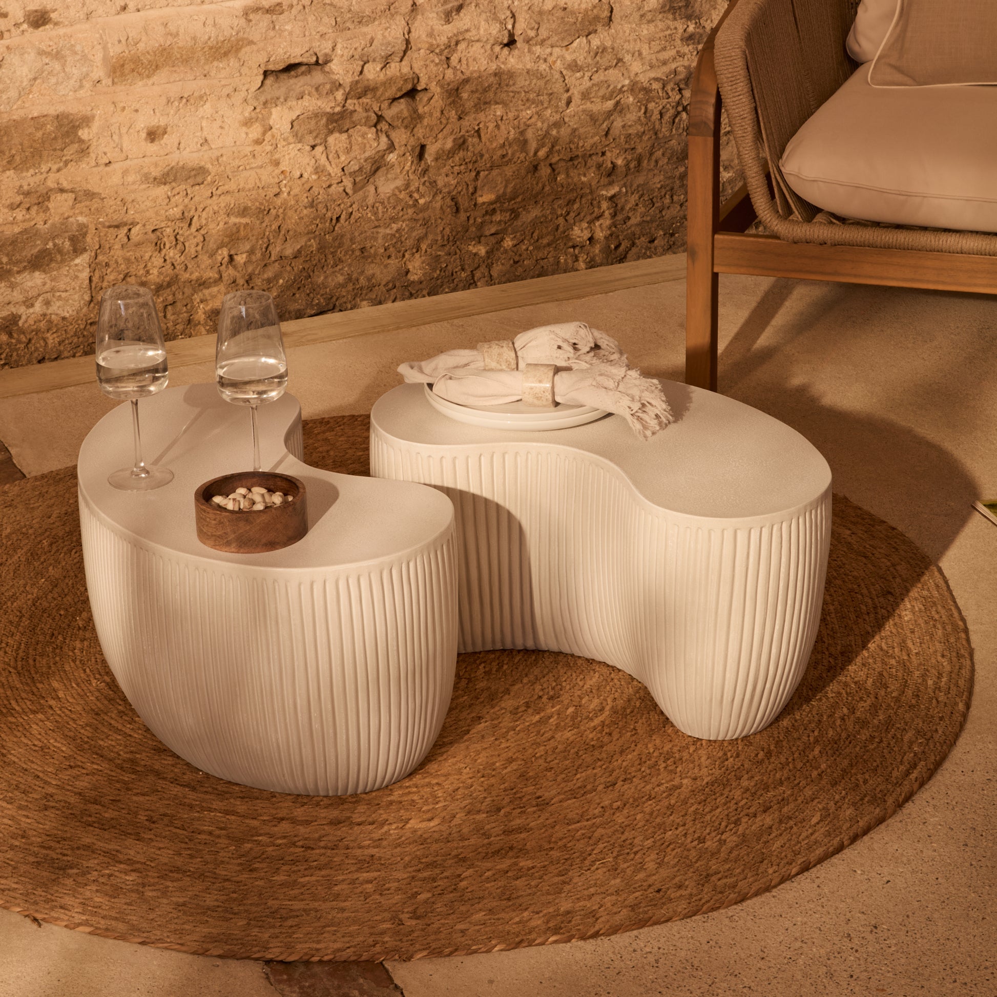Sohan 61cm Kidney Garden Coffee Table - Set of 2 - Sand - Laura James
