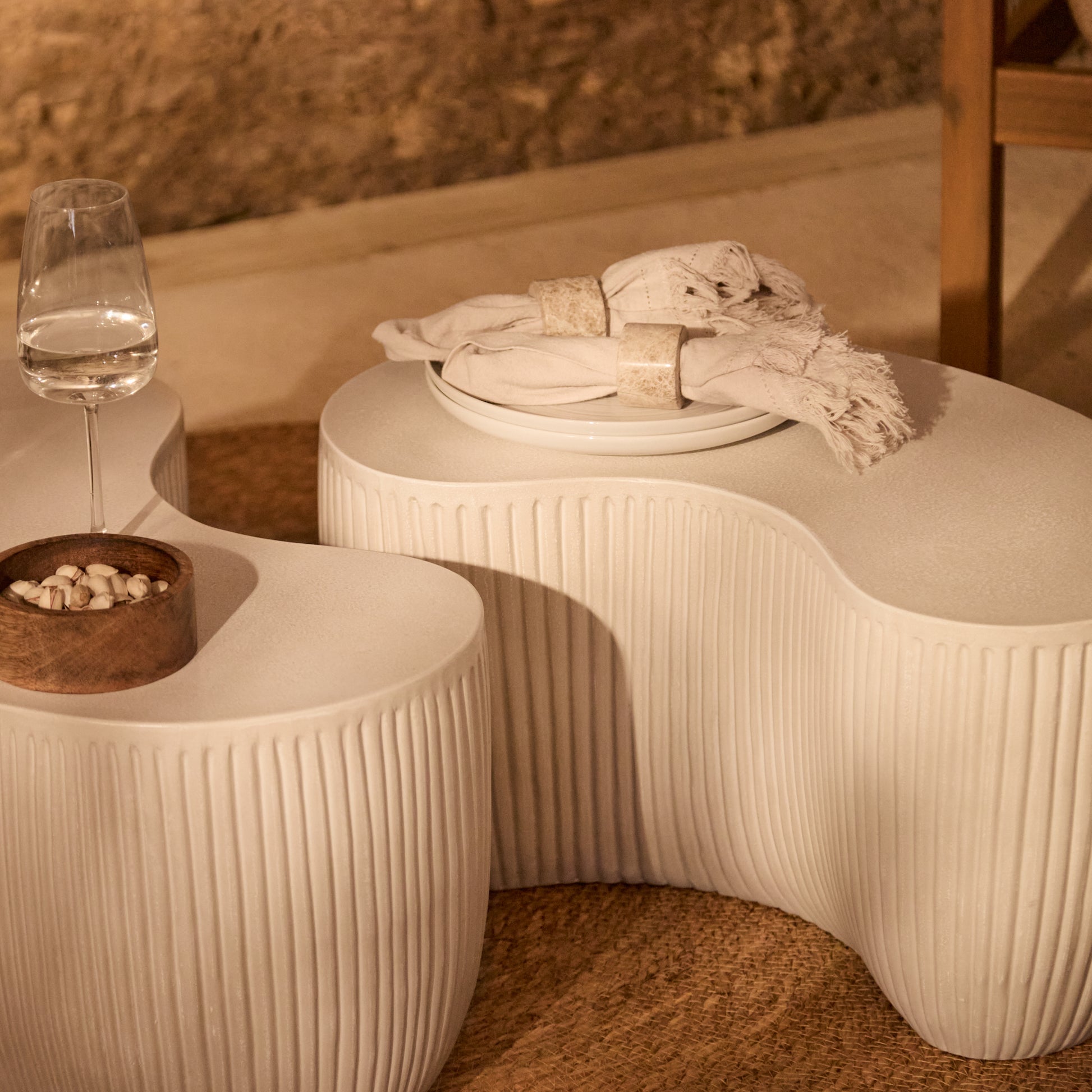 Sohan 61cm Kidney Garden Coffee Table - Set of 2 - Sand - Laura James
