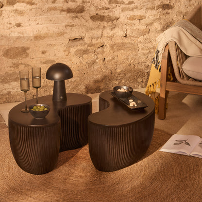 Sohan 61cm Kidney Garden Coffee Table - Set of 2 - Lava Black - Laura James