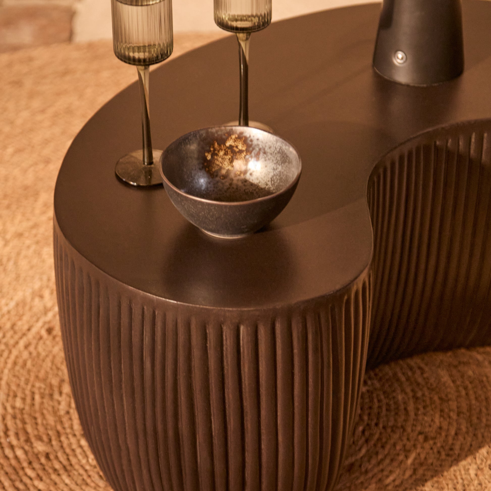Sohan 61cm Kidney Garden Coffee Table - Set of 2 - Lava Black - Laura James
