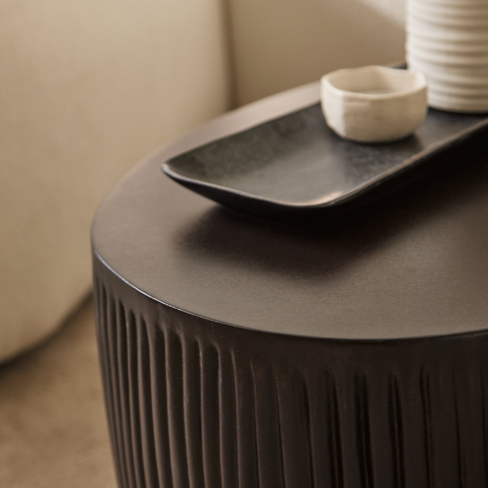 Sohan 61cm Kidney Concrete Coffee Table - Lava Black - Laura James