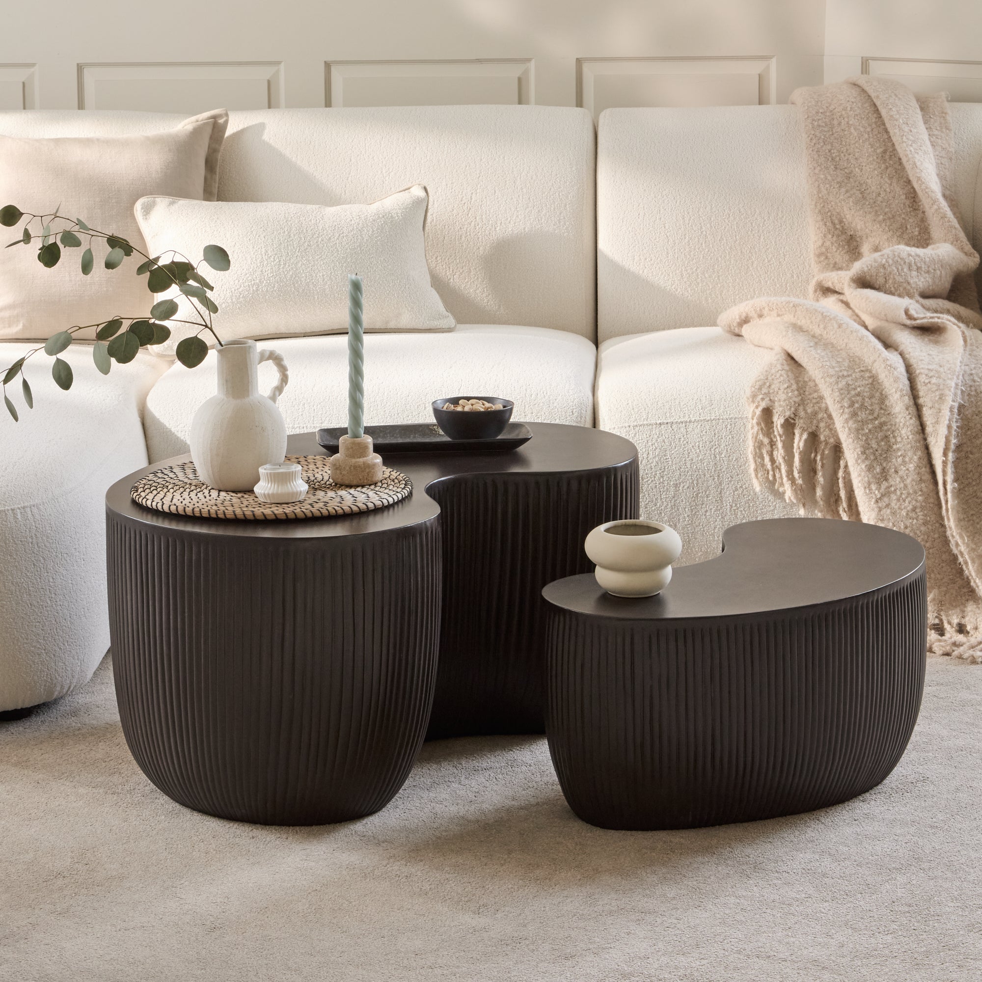 Sohan 61cm with 84cm Kidney Concrete Coffee Table - Lava Black