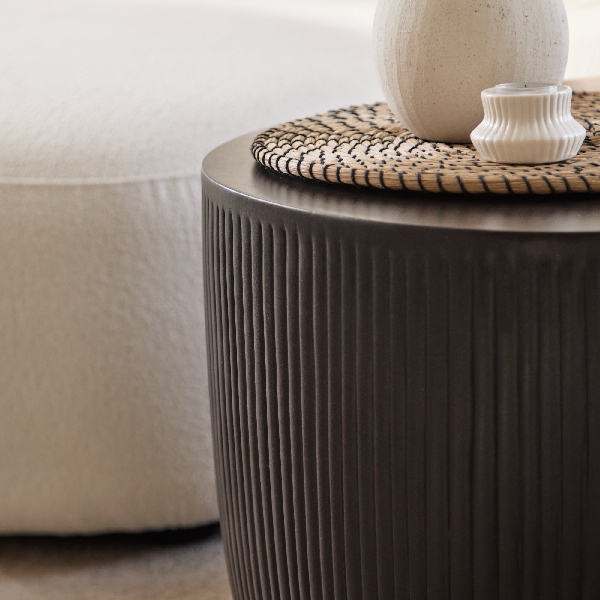 Sohan 61cm with 84cm Kidney Concrete Coffee Table - Lava Black