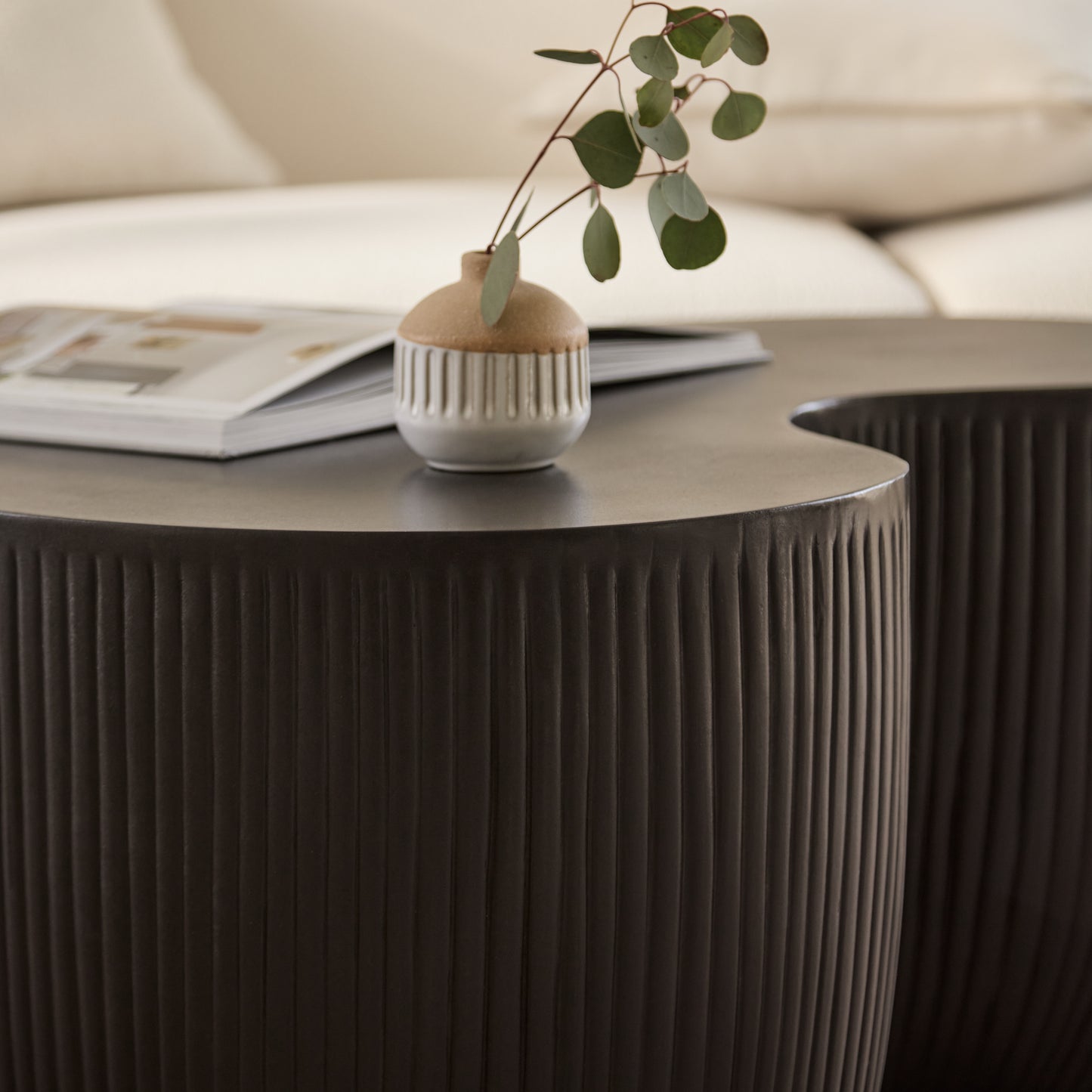 Sohan 84cm Kidney Concrete Coffee Table - Lava Black - Laura James