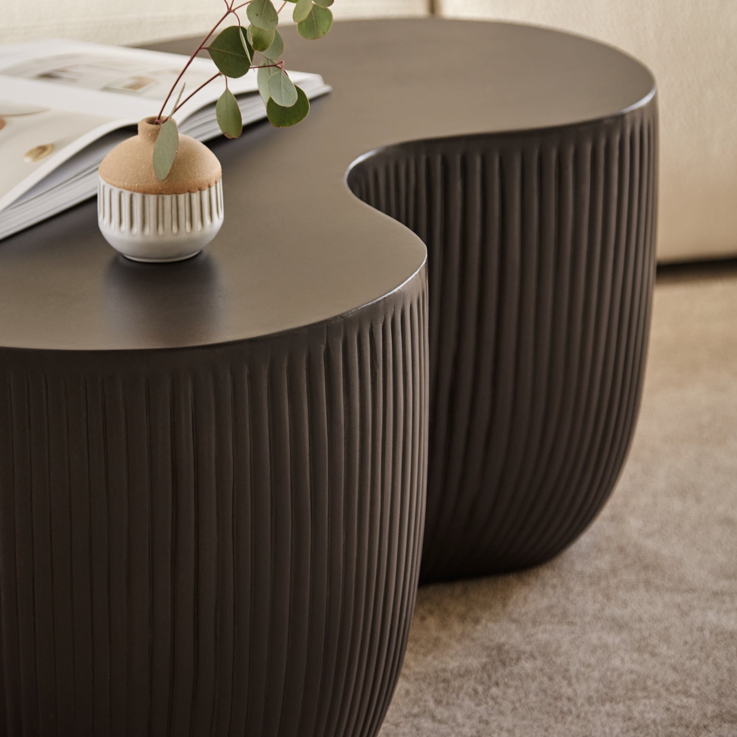 Sohan 84cm Kidney Concrete Coffee Table - Lava Black - Laura James