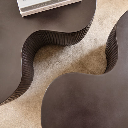 Sohan 84cm Kidney Concrete Coffee Table - Set of 2 - Lava Black - Laura James