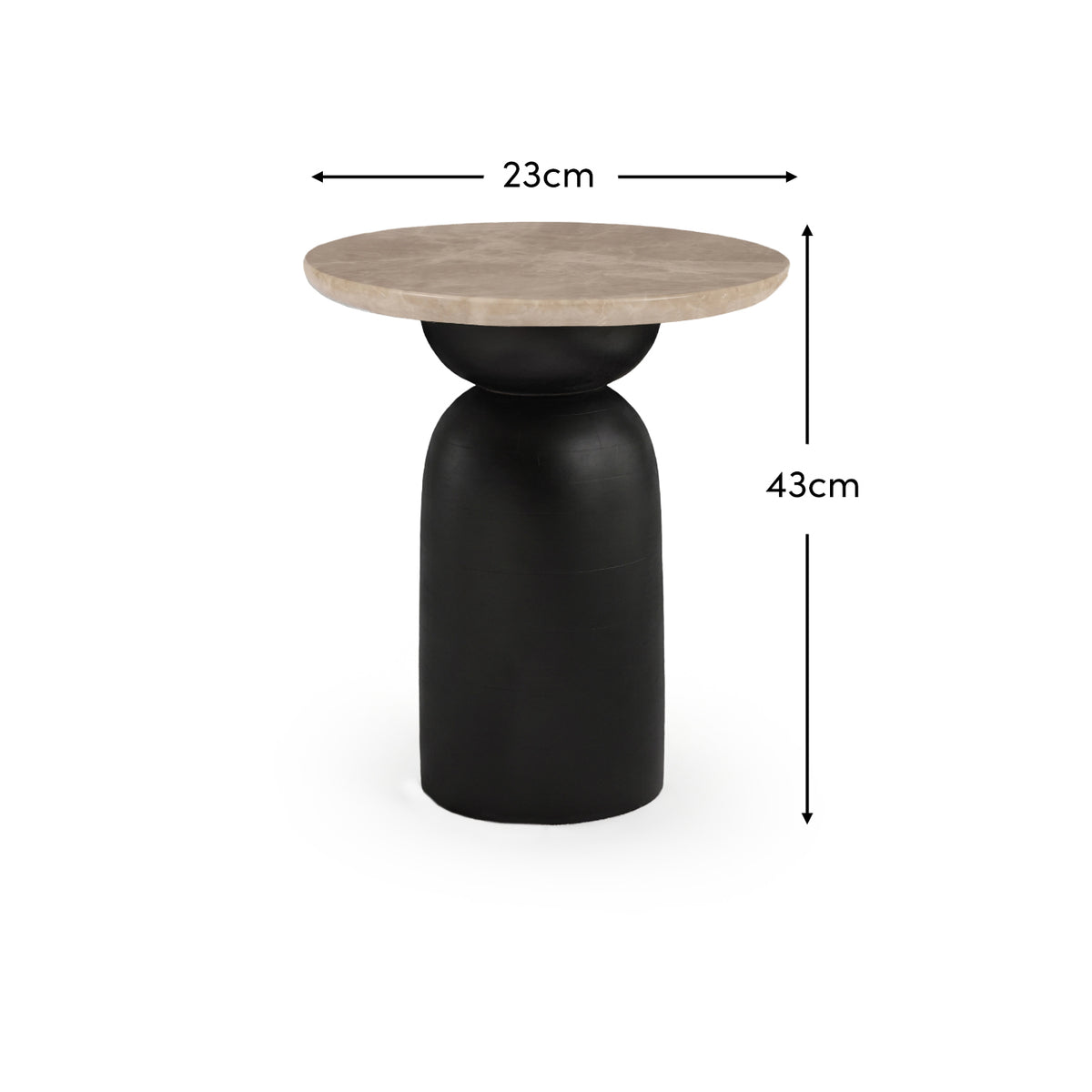 Sorrell 45cm Round Side Table - Jet Black Mango Wood & Lady Grey Marble